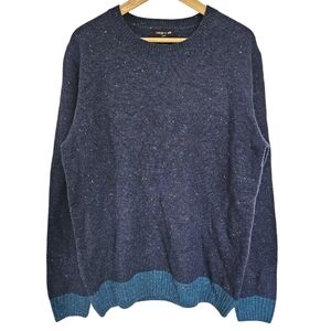 Porter & Ash Navy Blue Wool Blend‎ Crewneck Nep Sweater